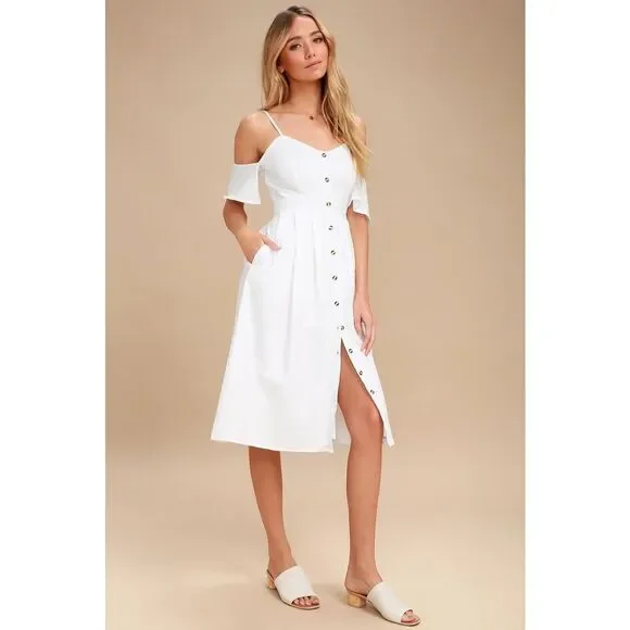 Lulu’s I've Got Love White Off-the-Shoulder Midi Dress size medium - Picture 2 of 15